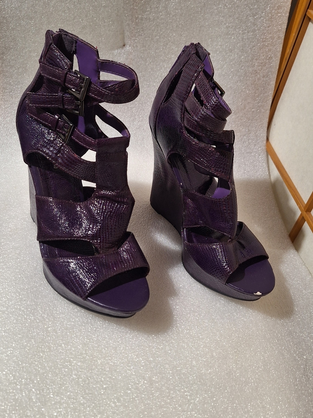 Women's Purple Strappy Wedge Heels